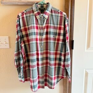 Vintage Lauren Ralph Lauren Polo Shirt Sz L in Red Green Natural Holiday Plaid